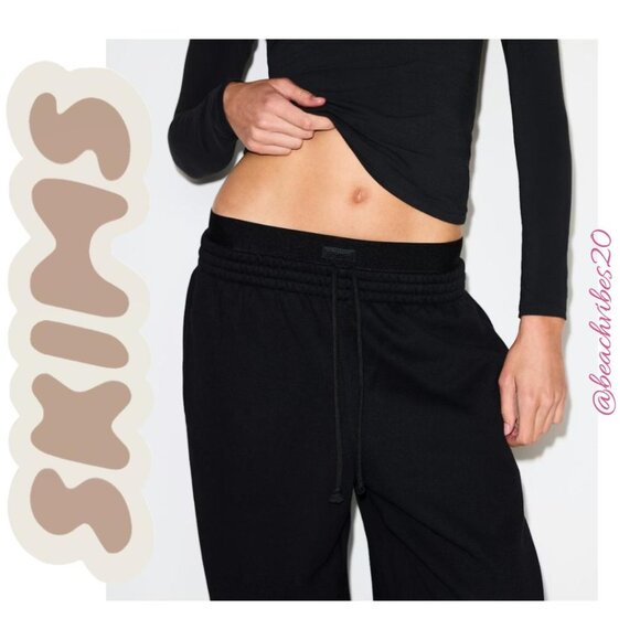 SKIMS Cotton Fleece Oversized Double Waistband Pant Onyx Large NWT - Picture 4 of 5